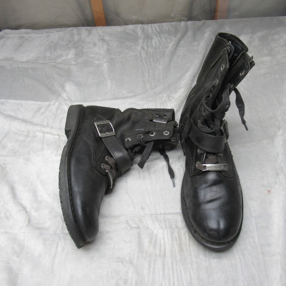 Harley Davidson Mens 9.5 Ranger‎ Boots Black Leather Motorcycle Side Zip Buckle